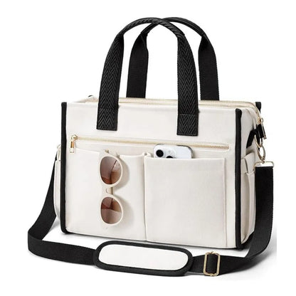 Large Canvas Tote Bag with Pockets (Zip Shoulder Work Bag for School, Travel & Everyday Use)